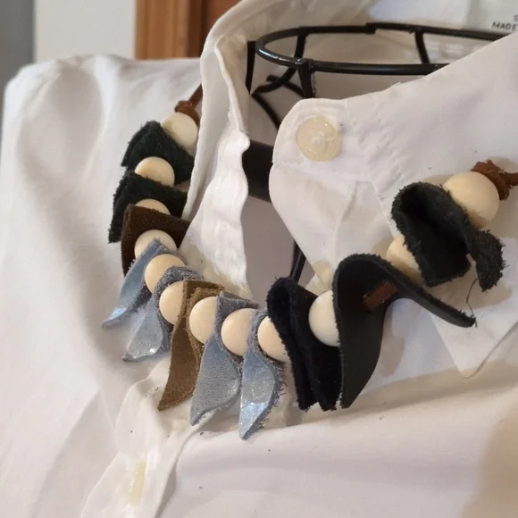 Handmade Genuine Leather Natural Wood Necklace Choker Bracelet Black #09 - Picture 5 of 11